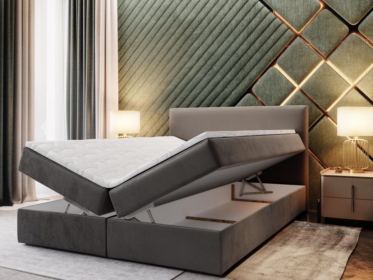 BOXBETT LENTE 160x200 cm mit Matratze und Topper - Creme - Creme, Holz (160/200cm) - MASSENO