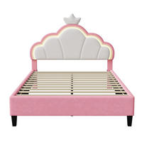 JUGENDBETT Sternenkrone mit RGB-LED & Wellen-Kopfteil 140/200 cm Samt Rosa/Weiß - Pink, Textil (140/200cm) - Creahappy