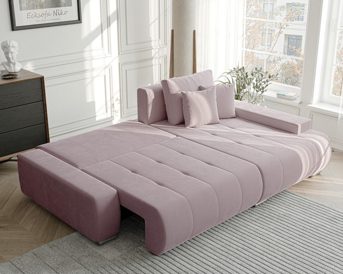 ECKSOFA NIKO Rechts, mit Schlaffunktion und Bettkasten, Rosa - Rosa, Textil (227/153cm) - Idohome