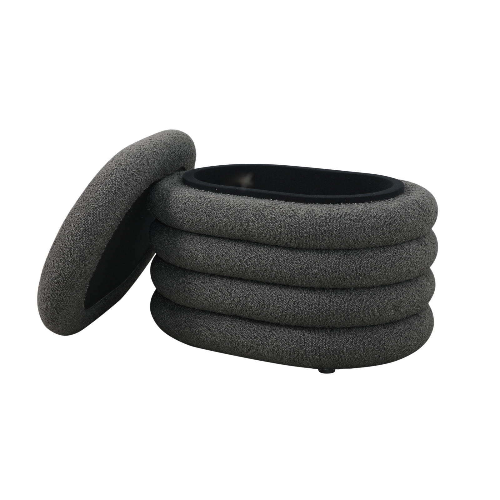 HOCKER BLOSSOM mit Aufbewahrung Boucle Dunkelgrau - Anthrazit, Textil (45/42/60cm) - SVITA