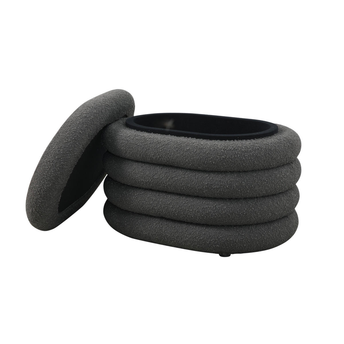 HOCKER BLOSSOM mit Aufbewahrung Boucle Dunkelgrau - Anthrazit, Textil (45/42/60cm) - SVITA