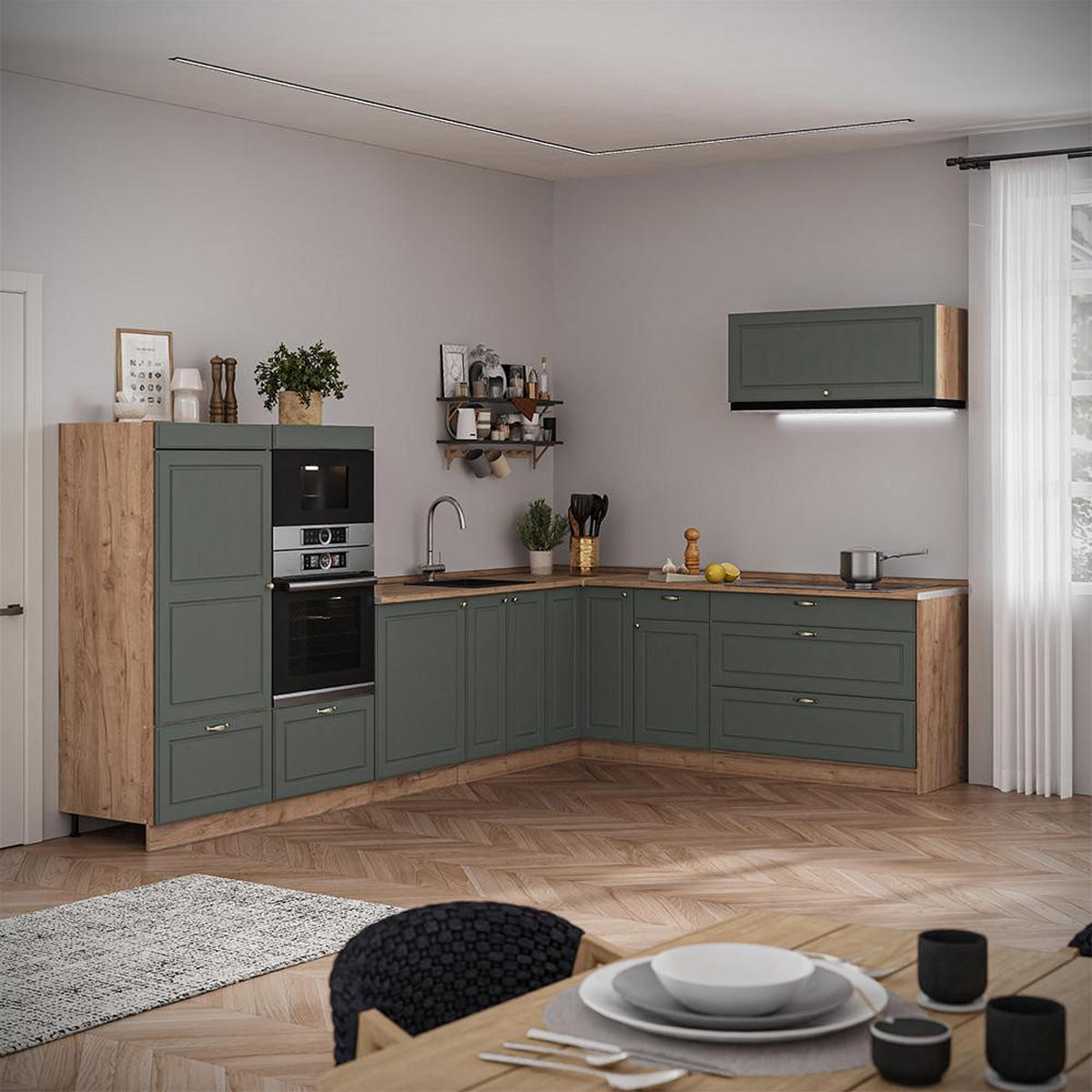 HÄNGESCHRANK Fame-Line, Grün-Gold Landhaus/Goldkraft Eiche, 100 cm - Honigeiche/Grün, Holzwerkstoff (100/40/34.1cm) - Vicco