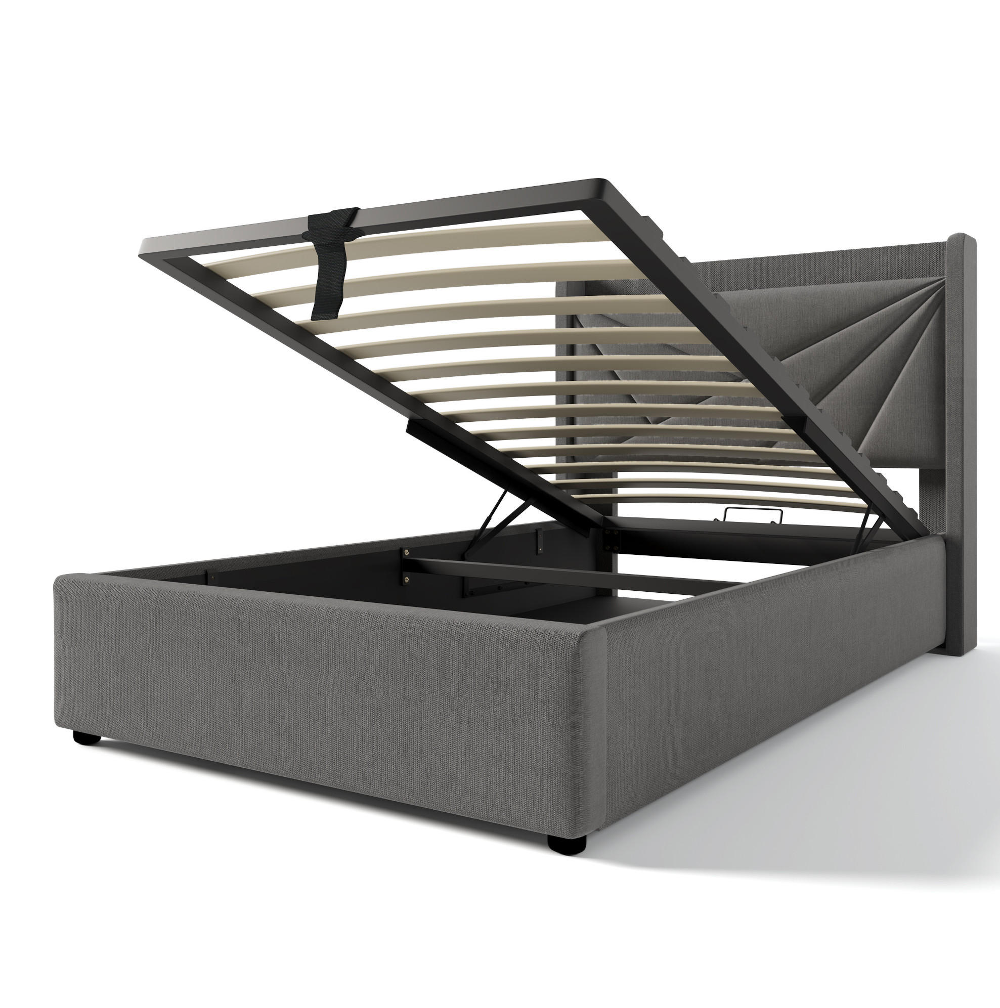 POLSTERBETT aus Baumwoll-Leinen 96x208x107 cm in Grau mit USB/Typ-C & Matratze - Grau, Textil (90/200cm) - Modfu