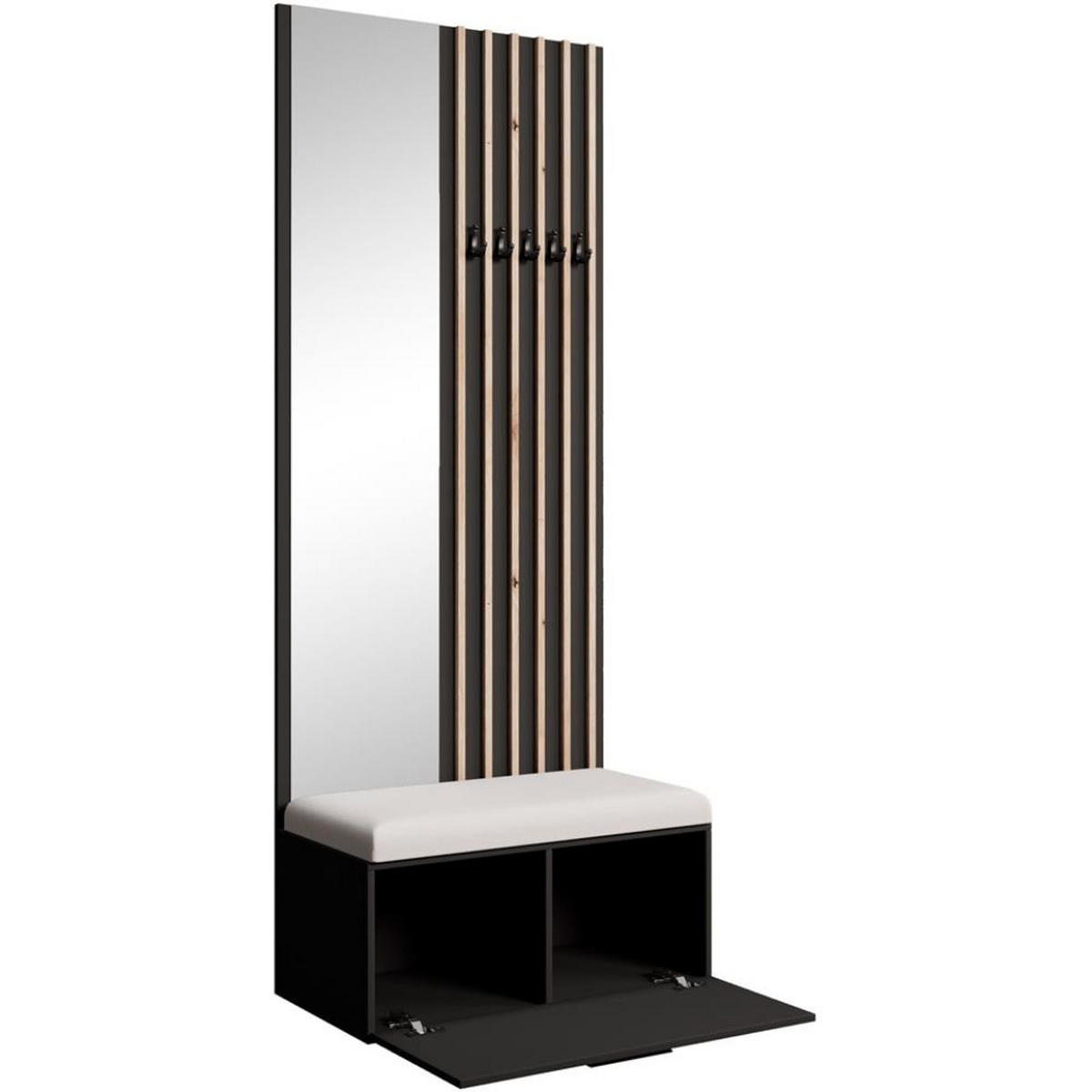 GARDEROBE Margaret II 81/203/43 mit Lamellen und Spiegel - Schwarz/Weiß, Holzwerkstoff/Kunststoff (81/203/43cm) - Beautysofa