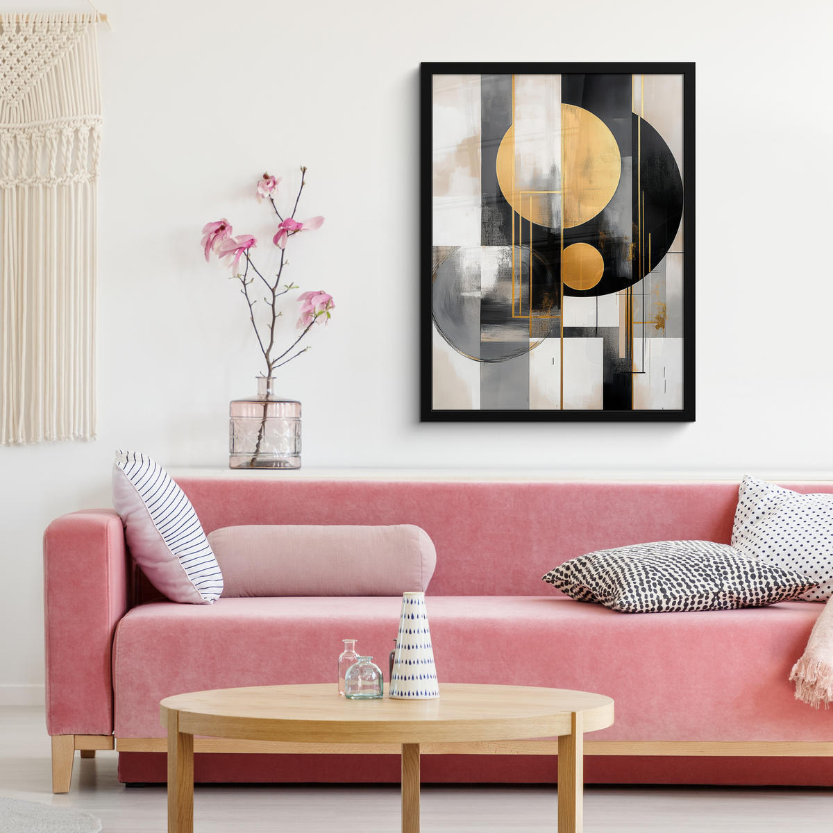 GERAHMTES BILD Abstrakt - Gold - Silber - Formen - Ästhetisch - Modern 60x80 cm - Goldfarben, Papier (60/80cm) - MuchoWow
