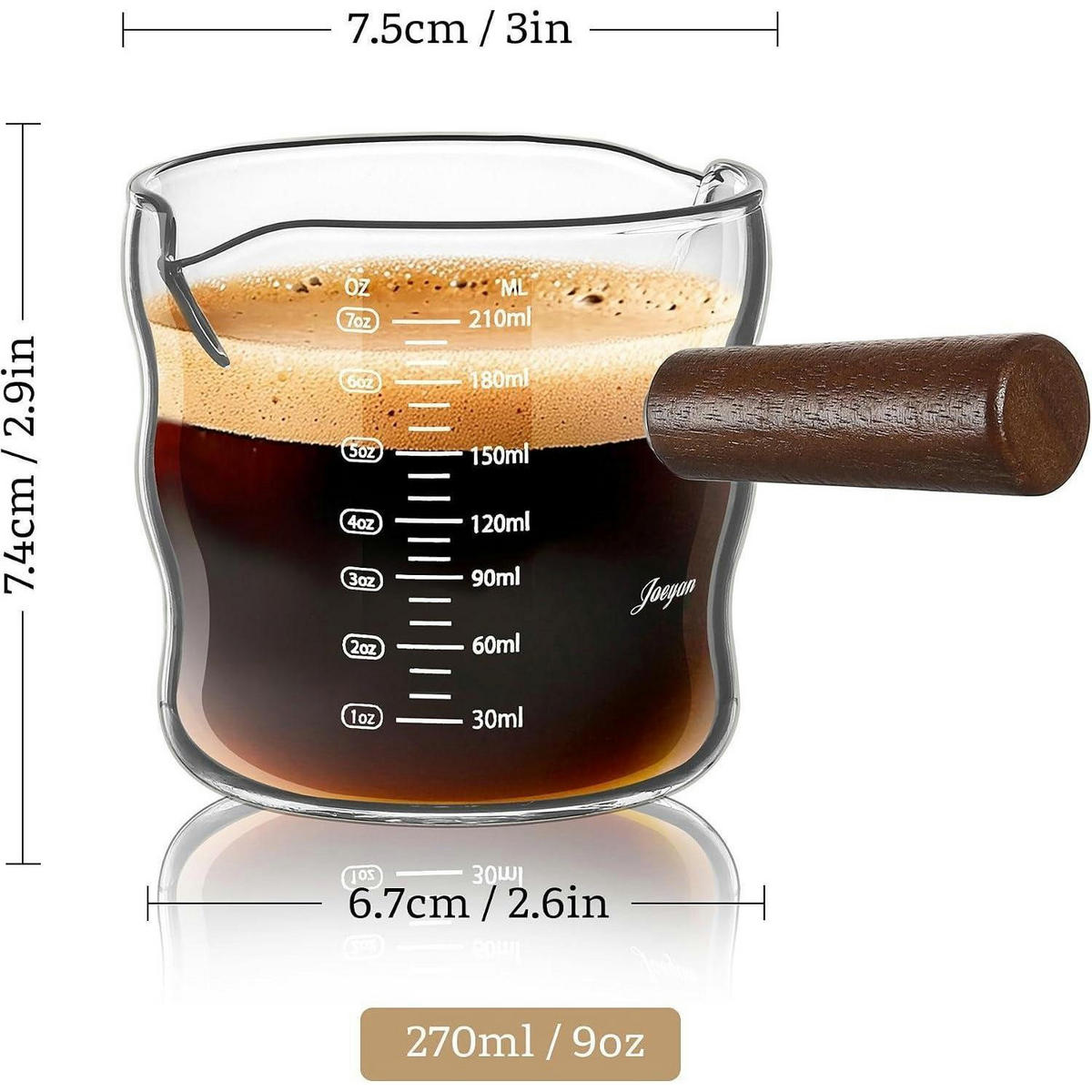 MESSBECHER Glas mit Holzgriff 210 ml - Transparent, Glas (0.21L)