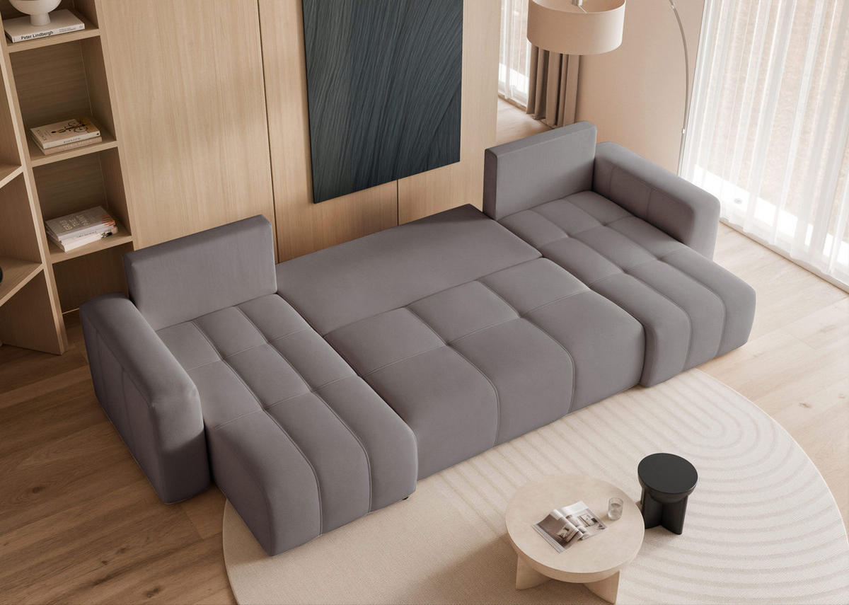 WOHNLANDSCHAFT PEDRO mit Schlaffunktion und Bettkasten Dunkelgrau - Dunkelgrau, Holzwerkstoff/Kunststoff (318/79/145cm) - Idohome