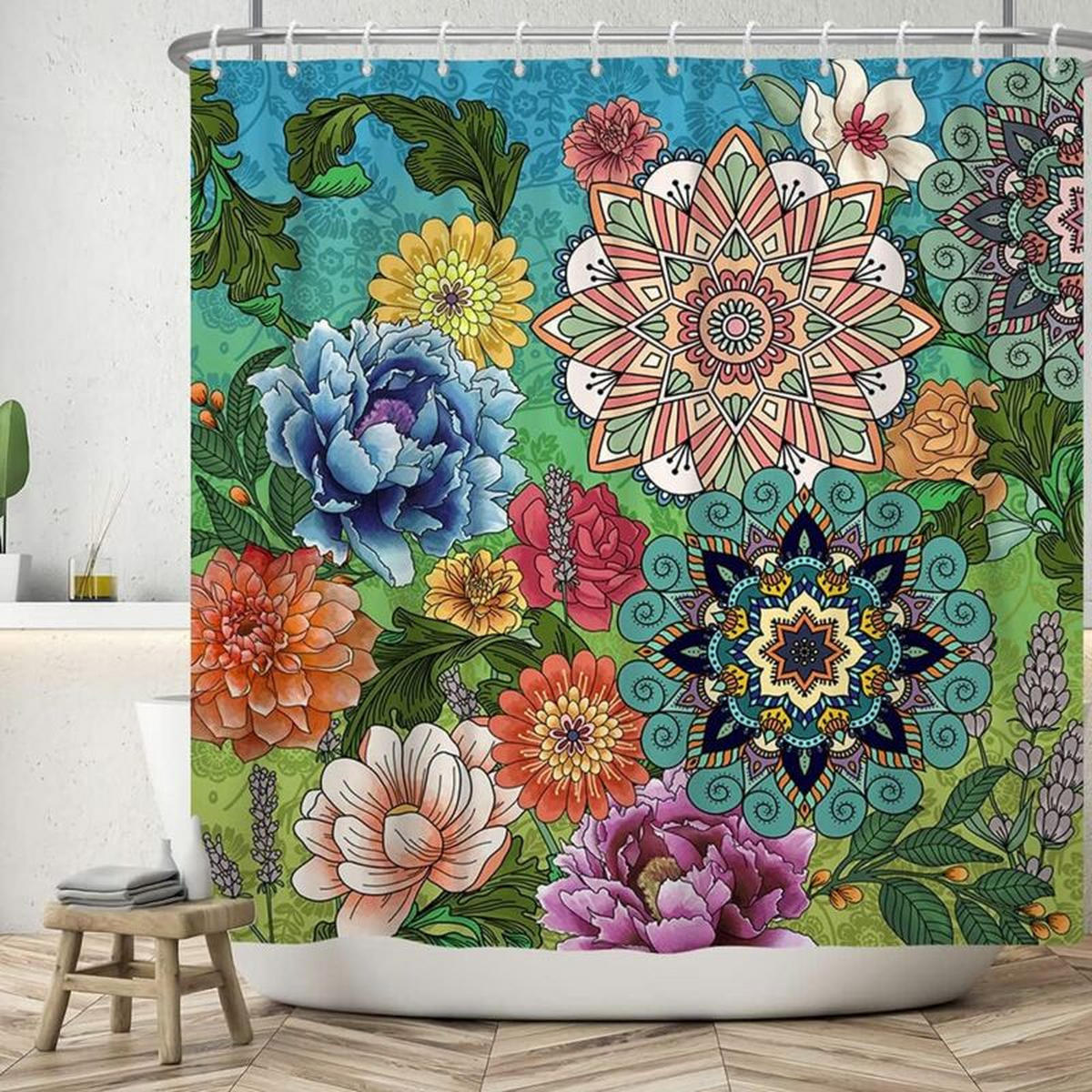 DUSCHVORHANG Boho abstrakt floral schimmelresistent wasserdicht Polyester waschbar mit Haken - Multicolor, Textil (180/180cm) - MCBOSON