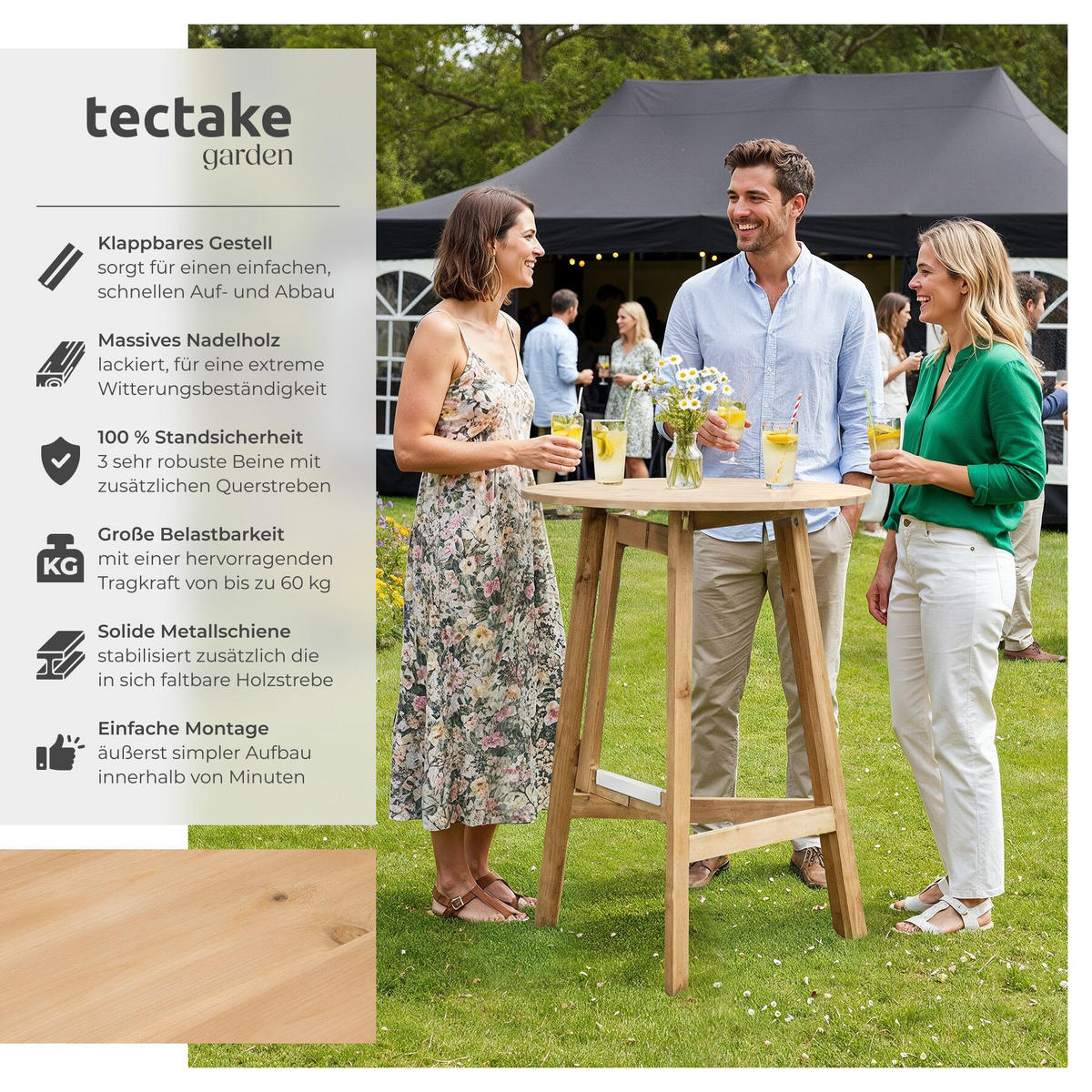 STEHTISCH Trix, Stabilisierungsschiene aus Metall, braun - Braun, Holz (79/79/110cm) - tectake