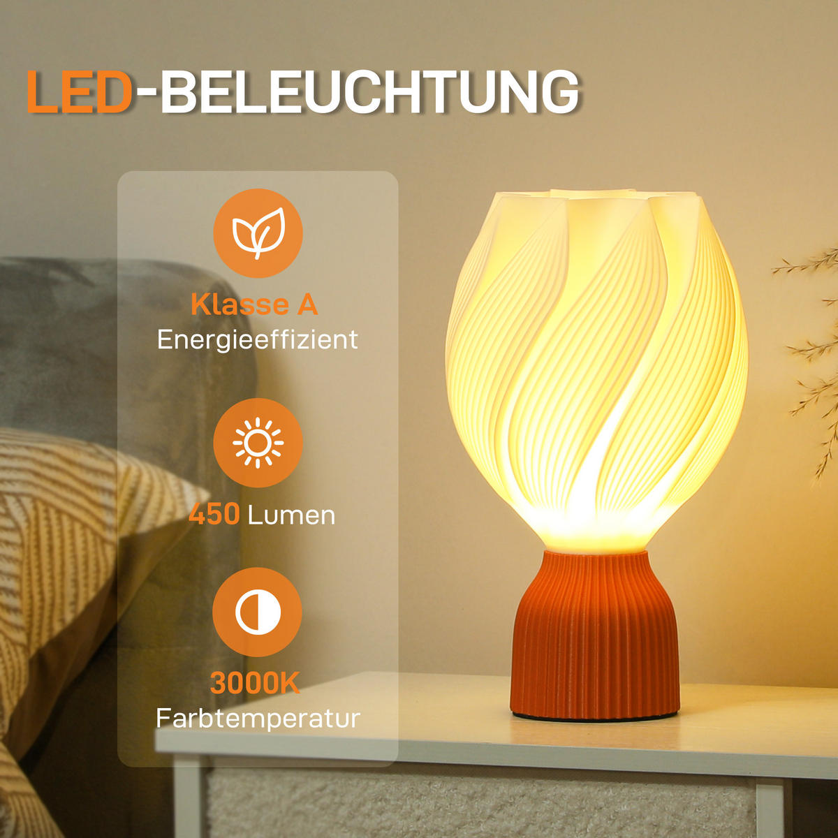 TISCHLAMPE LED 3D-Druck Weiß - Weiß, Kunststoff (16.5/16.5/28cm) - HOMCOM