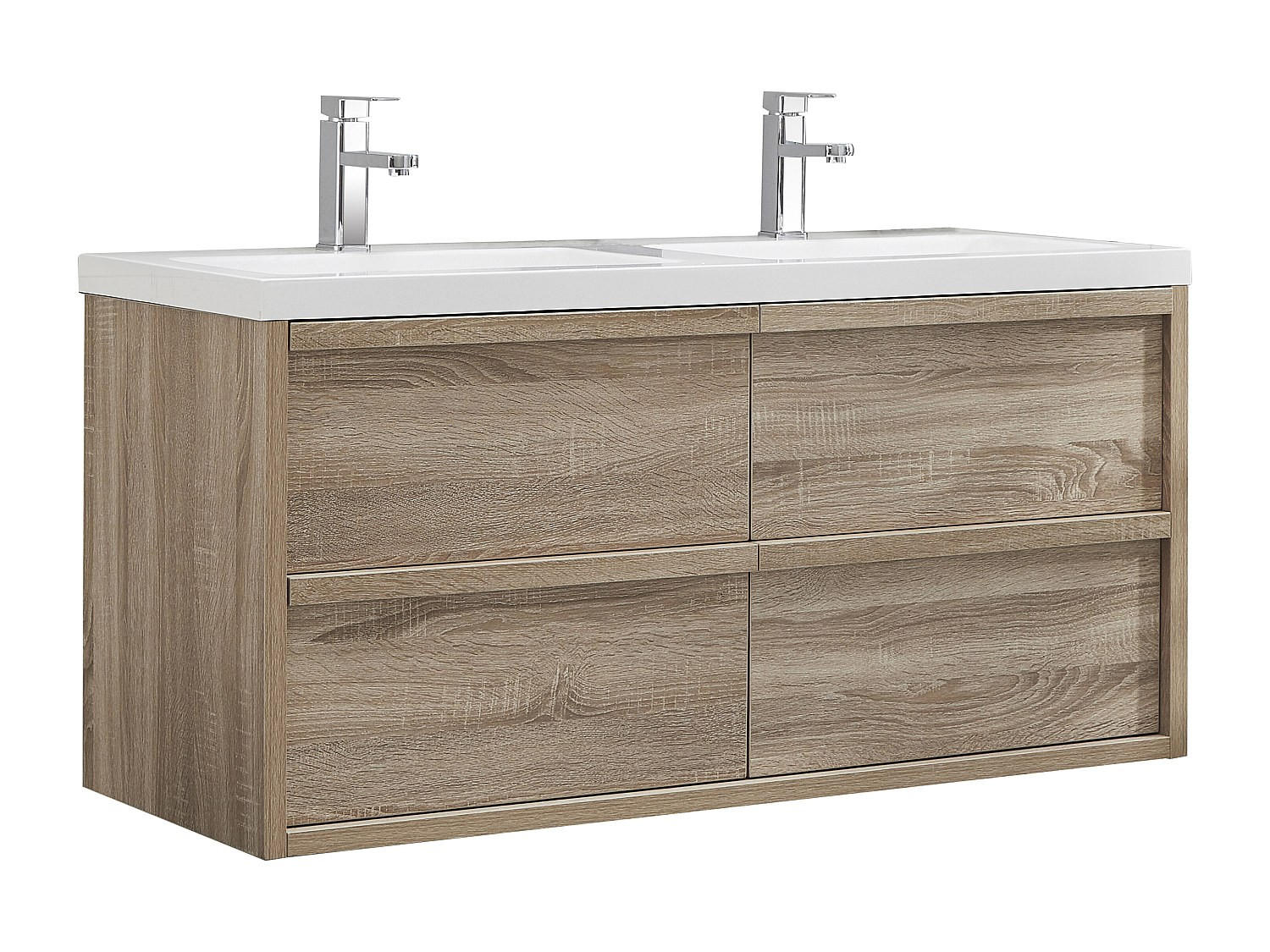 DOPPELWASCHTISCH - 120 cm x 46 cm - Holz, Platte, Harz - Naturfarben Hell - QUADRA - Naturfarben, Holz/Holzwerkstoff (120/55/46cm) - Vente-Unique
