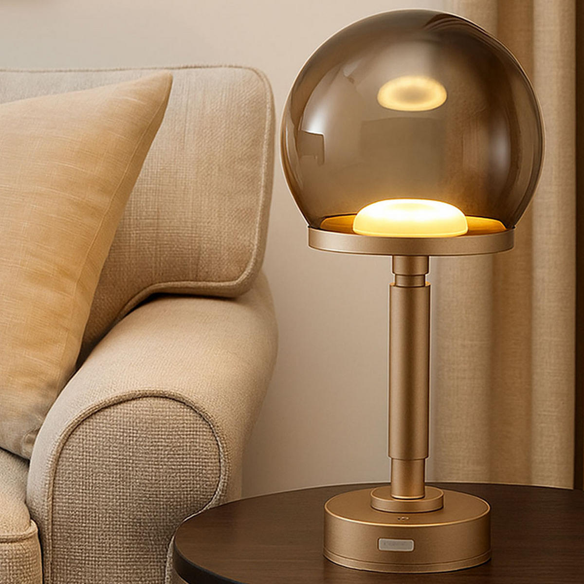 LED TISCHLEUCHTE HAKU Champagner 2er Set - Champagner, Kunststoff (15/15/31.5cm) - Globo Lighting