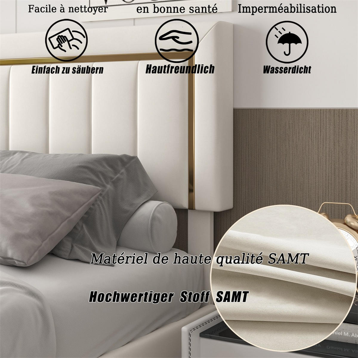 POLSTERBETT 140x200 cm - mit vertikal gestepptem Kopfteil und hydraulischem Bettkasten - ohne Matratze - Beige, Textil (140/200cm) - DELFA