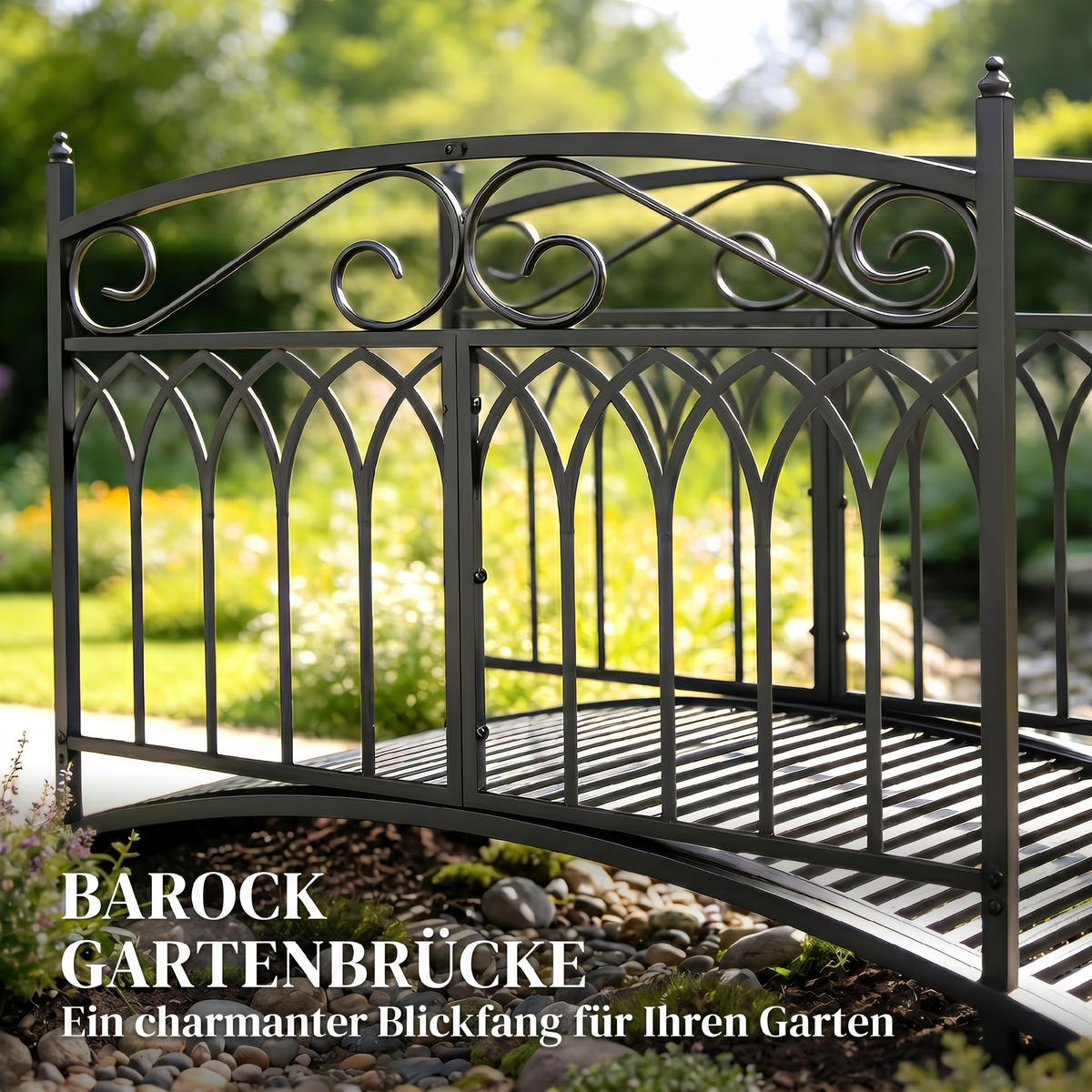 GARTENBRÜCKE,METALL 135,5cm Antik-Optik - Schwarz, Metall (135.5/74/91cm) - Vallsero