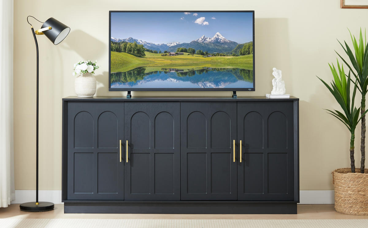SIDEBOARD 169/40/80 cm in Schwarz mit geschwungener Front und verstellbaren Böden - Schwarz, Holzwerkstoff (169/80/40cm) - Flora Grace