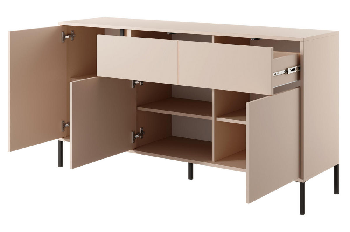 SIDEBOARD Piemontesia 3T 2S Beige 153,1/81,4/39,5 cm – mit Push-to-Open-Funktion - Beige/Schwarz, Holzwerkstoff/Metall (153/81.4/39.5cm) - AX Living