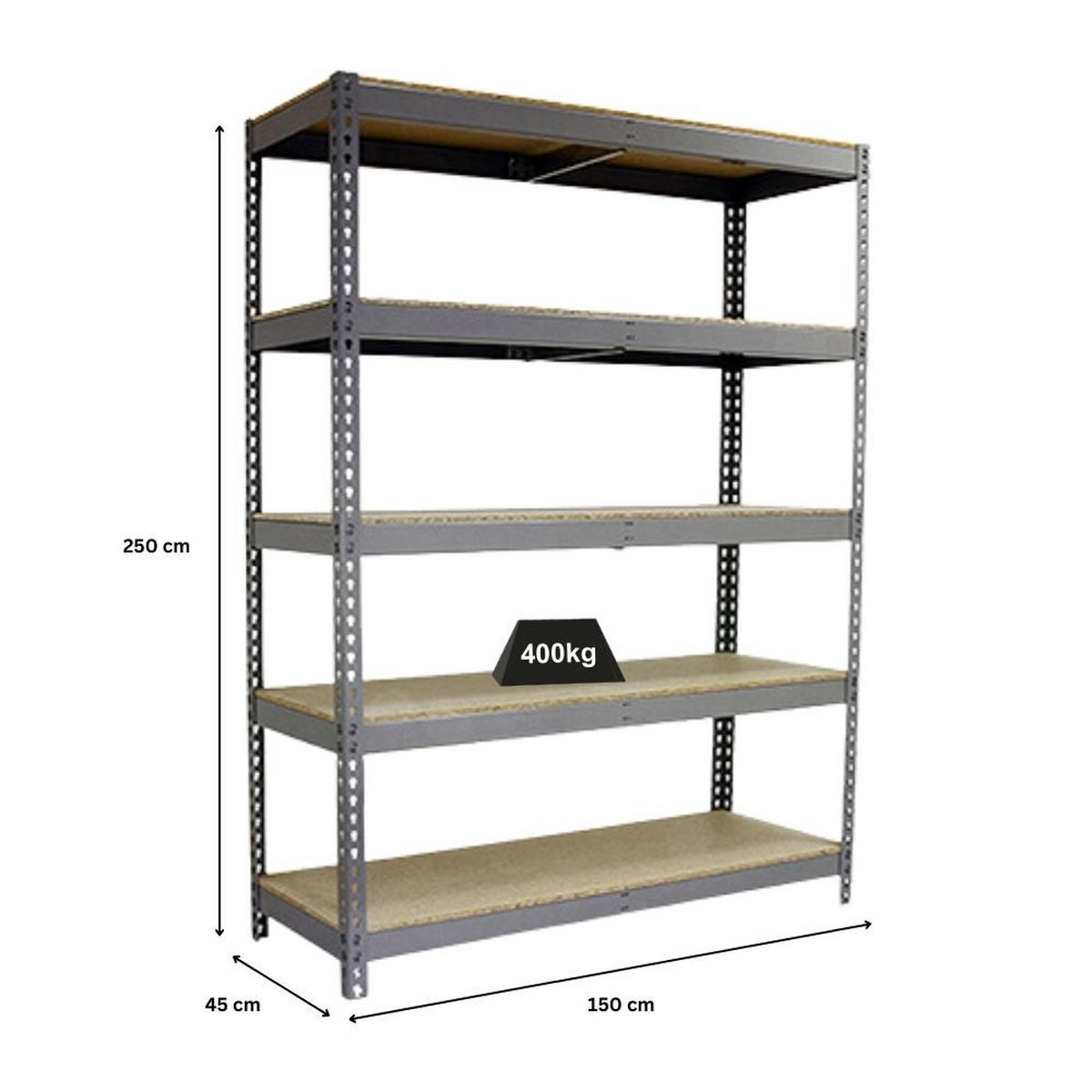 SCHWERLASTREGAL GIANT WOOD YETI FIVE | HxBxT 250x150x45cm | Fachlast 400kg | Grau - Grau, Metall (150/250/45cm) - PROREGAL