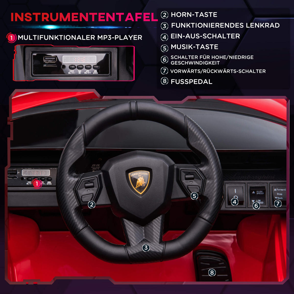 ELEKTROAUTO Lamborghini SIAN - Rot, Kunststoff/Metall (62/108/40cm) - Jamb