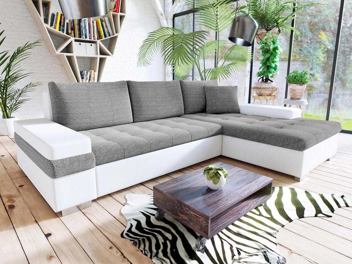 ECKSOFA Bangkok Mini - Silberfarben/Weiß, Holz/Textil (274/182cm) - MIRJAN24