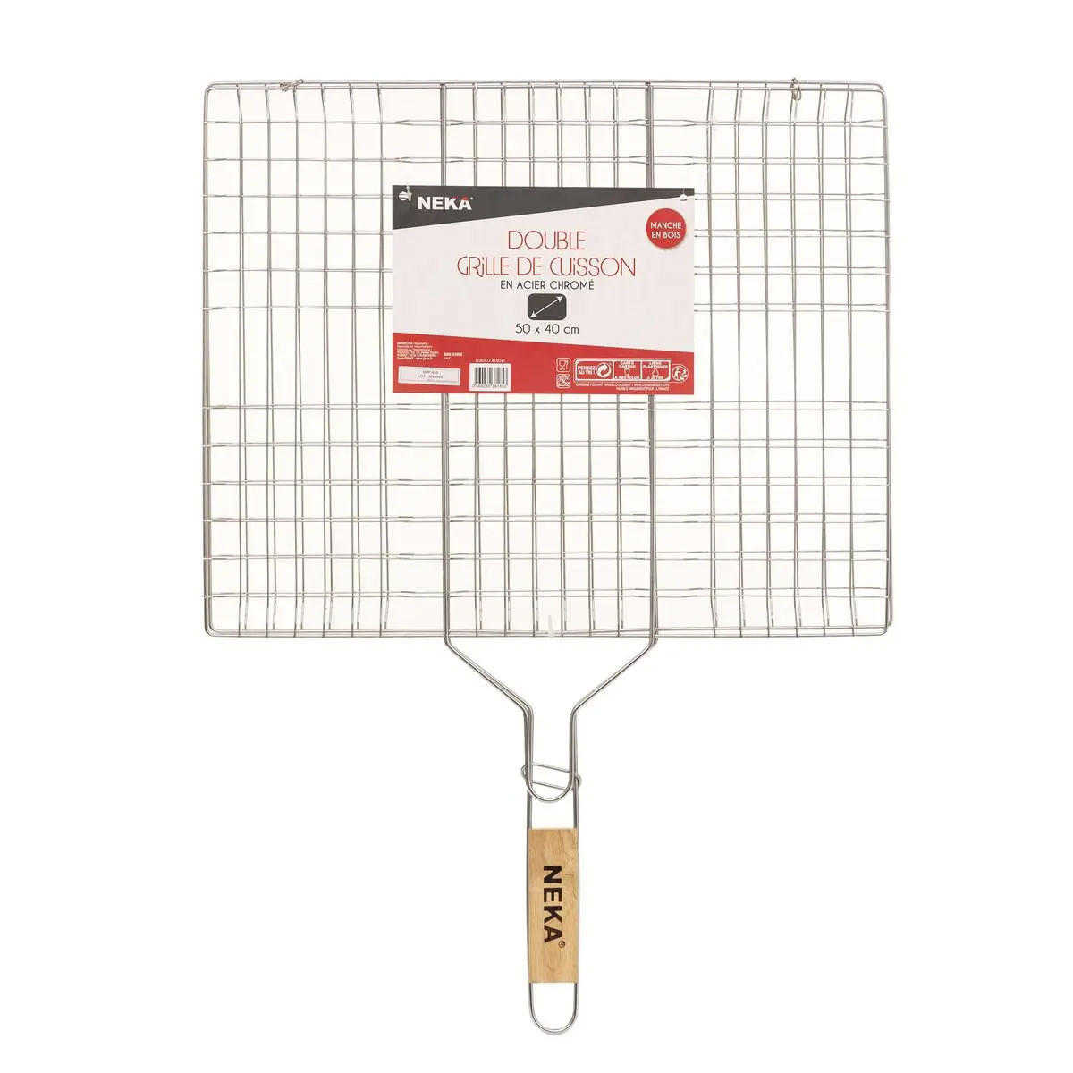 GRILLROST mit Holzgriff - Silberfarben, Metall (40/40cm)