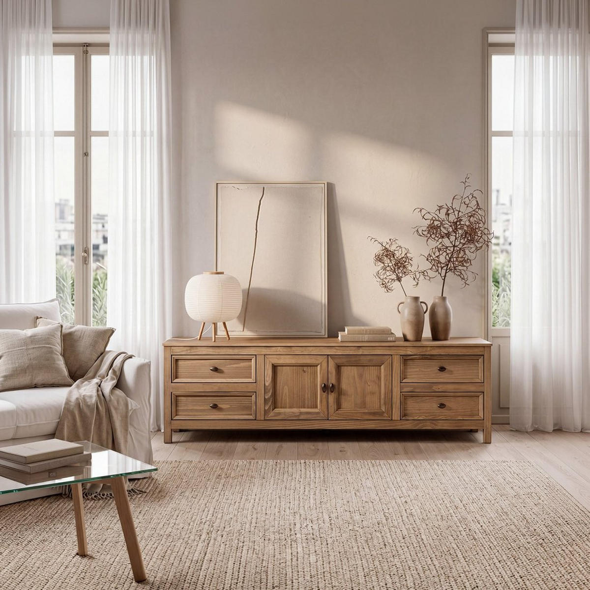 TV-ELEMENT Serena Natürlich 185 cm x 51 cm - Naturfarben, Holz (185/51/39cm) - Klast Home