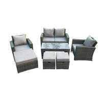 GARTEN SOFA SET mit 3 HOCKER Polyrattan Dunkelgrau 7-Sitzer - Dunkelgrau, Metall - Fimous