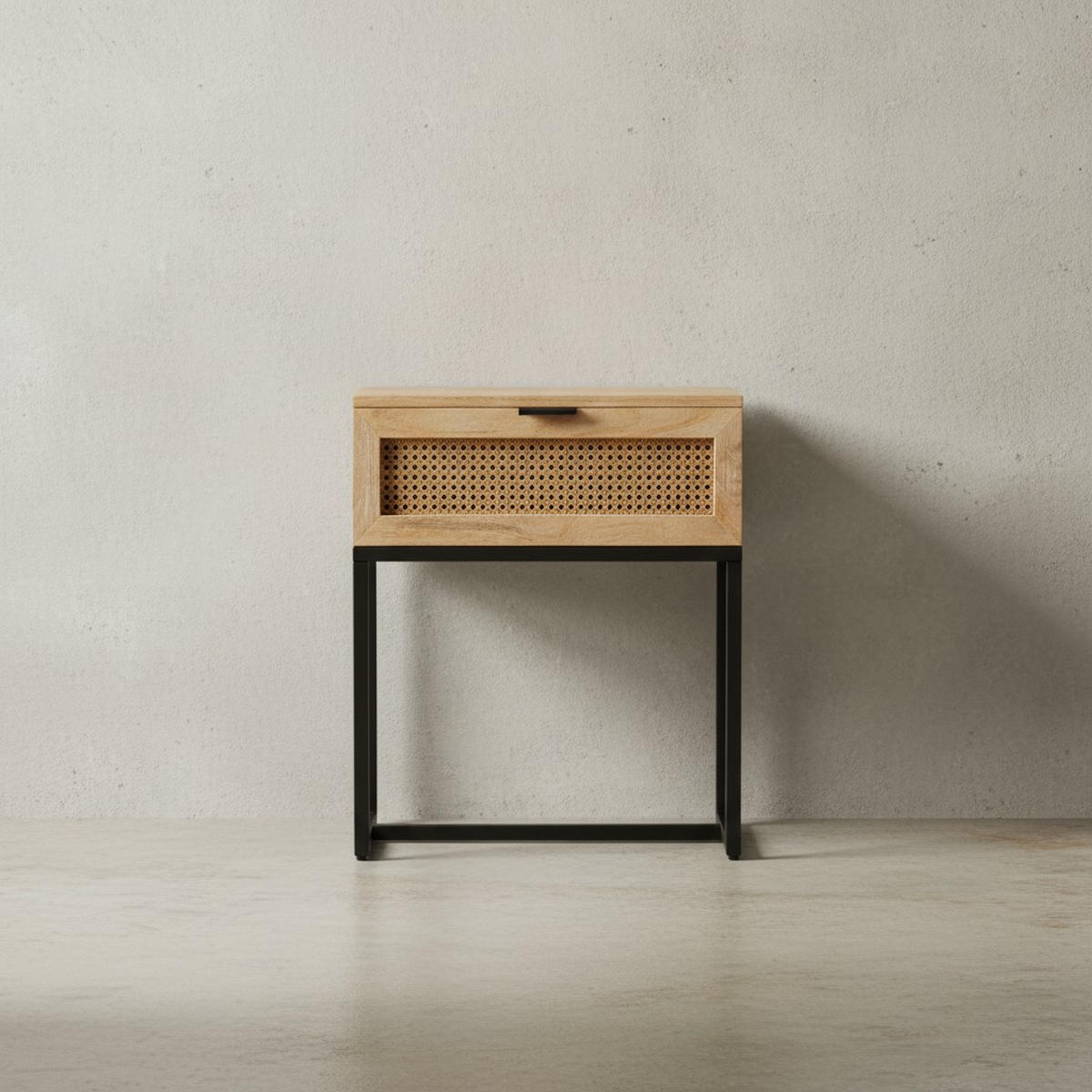 NACHTTISCH – Mango Massivholz/Rattan, 50x60x30 cm, 1 Schublade, Wiener Geflecht - Schwarz/Braun, Holz/Metall (50/60/30cm) - KADIMA DESIGN