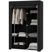 STOFFSCHRANK mit 6 Regalen und 1 Kleiderstange, faltbarer Kleiderschrank als Aufbewahrungslösung, Schwarz - Schwarz, Metall (103/162.5/43cm)