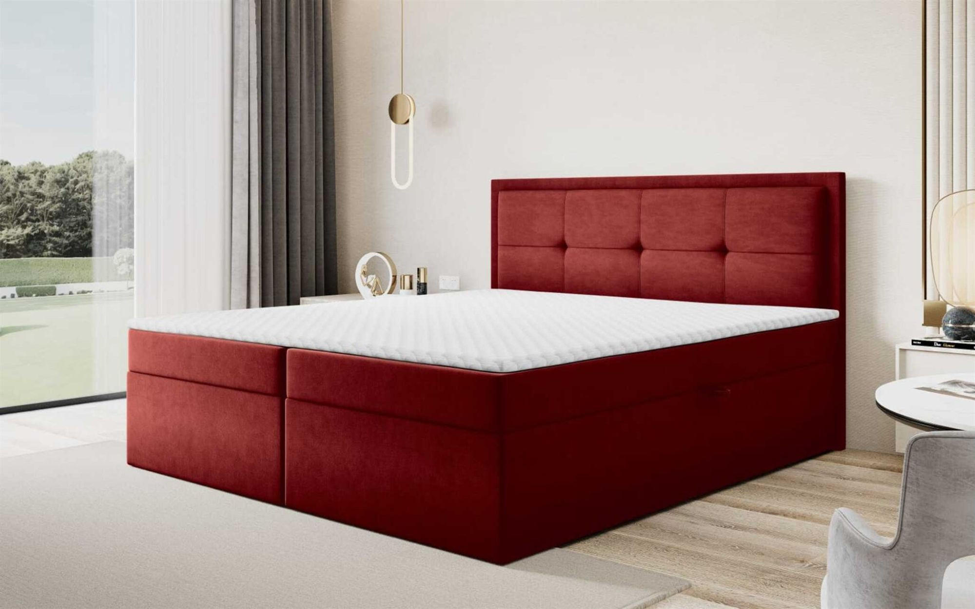 Thumbnail - Fun Möbel Boxbett, Bordeaux, Textil, 140x220 cm, Schlafzimmer, Betten, Boxspringbetten