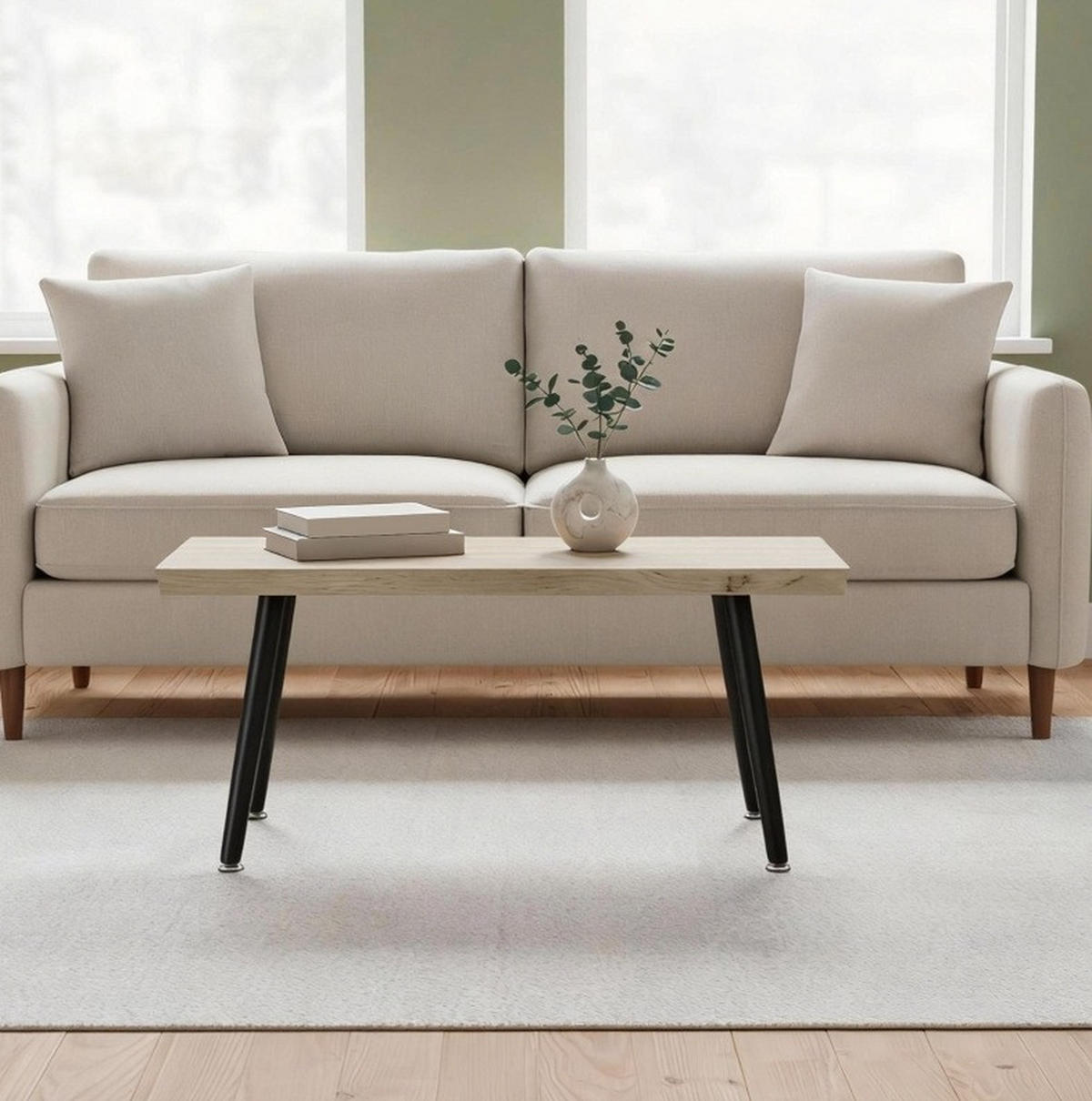 COUCHTISCH 100/50/45 cm in Eichefarben mit Stahlbeinen - Eichefarben, Holz (100/50/45cm) - Flora Grace