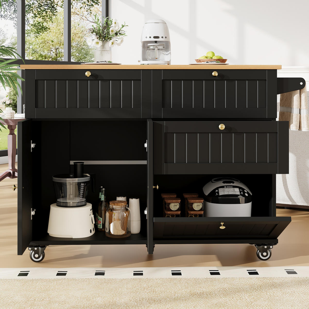 KÜCHENINSEL Schwarz 130/70/88 cm - Schwarz, Holzwerkstoff (70/88/133cm) - Urban Meuble