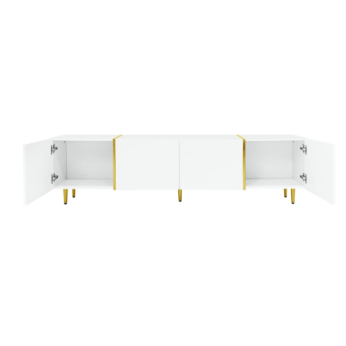 NÍZKÁ komoda z MDF, 170/35/46 cm bílý ve vysokém lesku, 4 dvířka se soft-close - bílá, kompozitní dřevo (170/46/35cm) - BEAOK