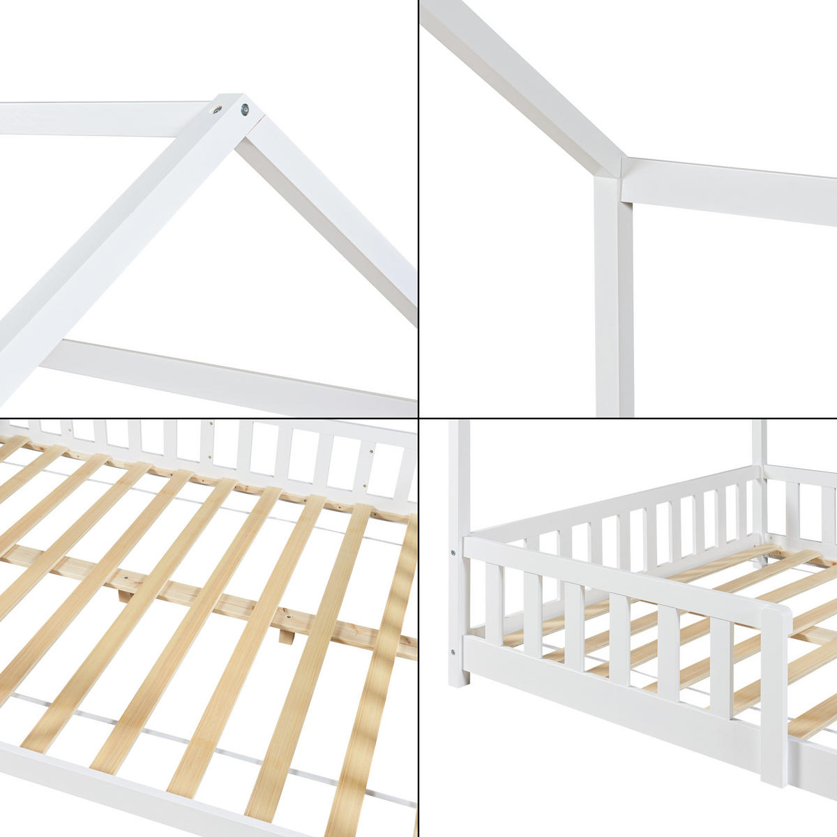 HAUSBETT Hesel mit Matratze - Weiß, Holz/Textil (140/200cm) - [en.casa]