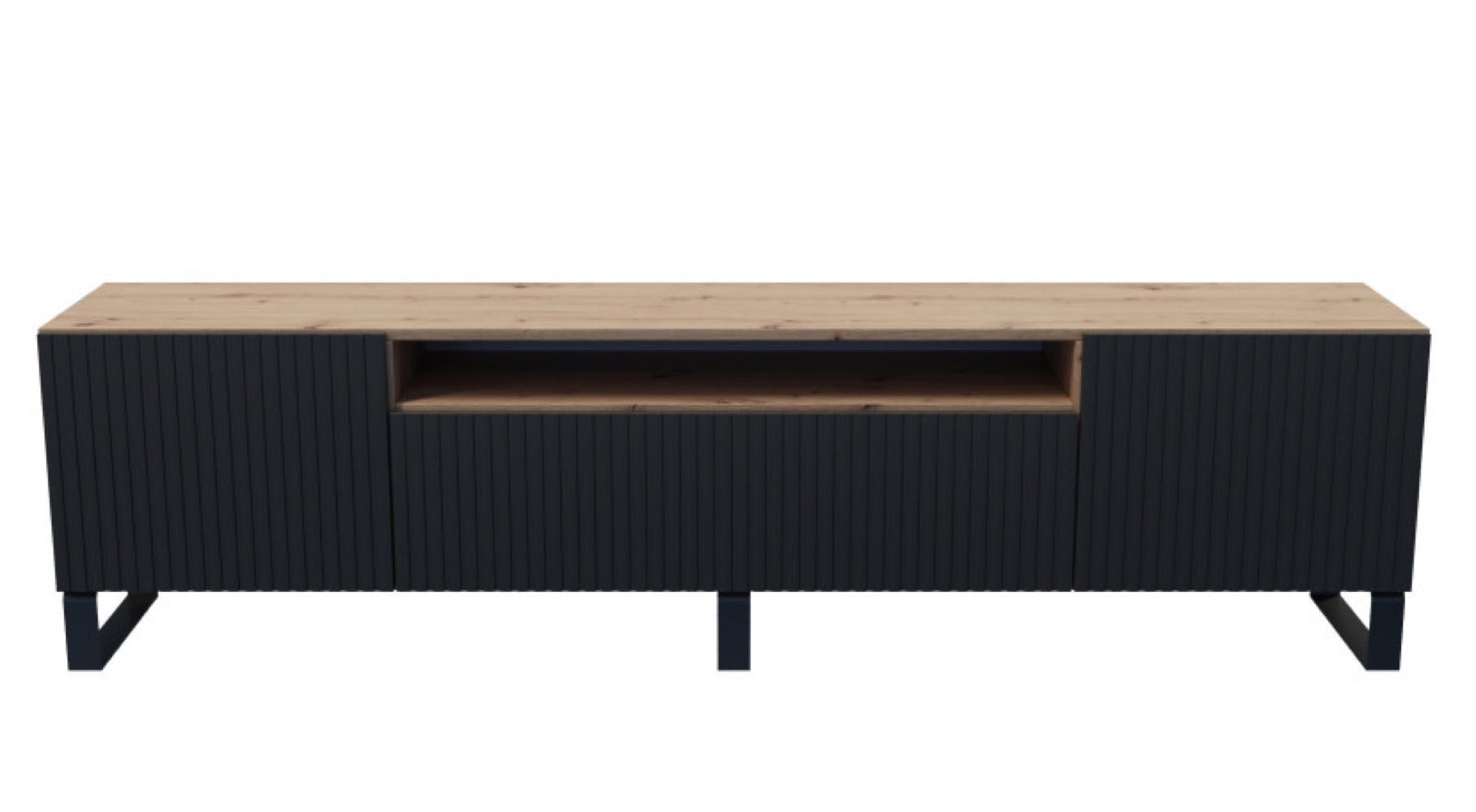 TV-SCHRANK Schwarz Marco Metallbeine Gefräste Fronten - Schwarz, Holzwerkstoff (200/53/41cm) - Sepro Meble