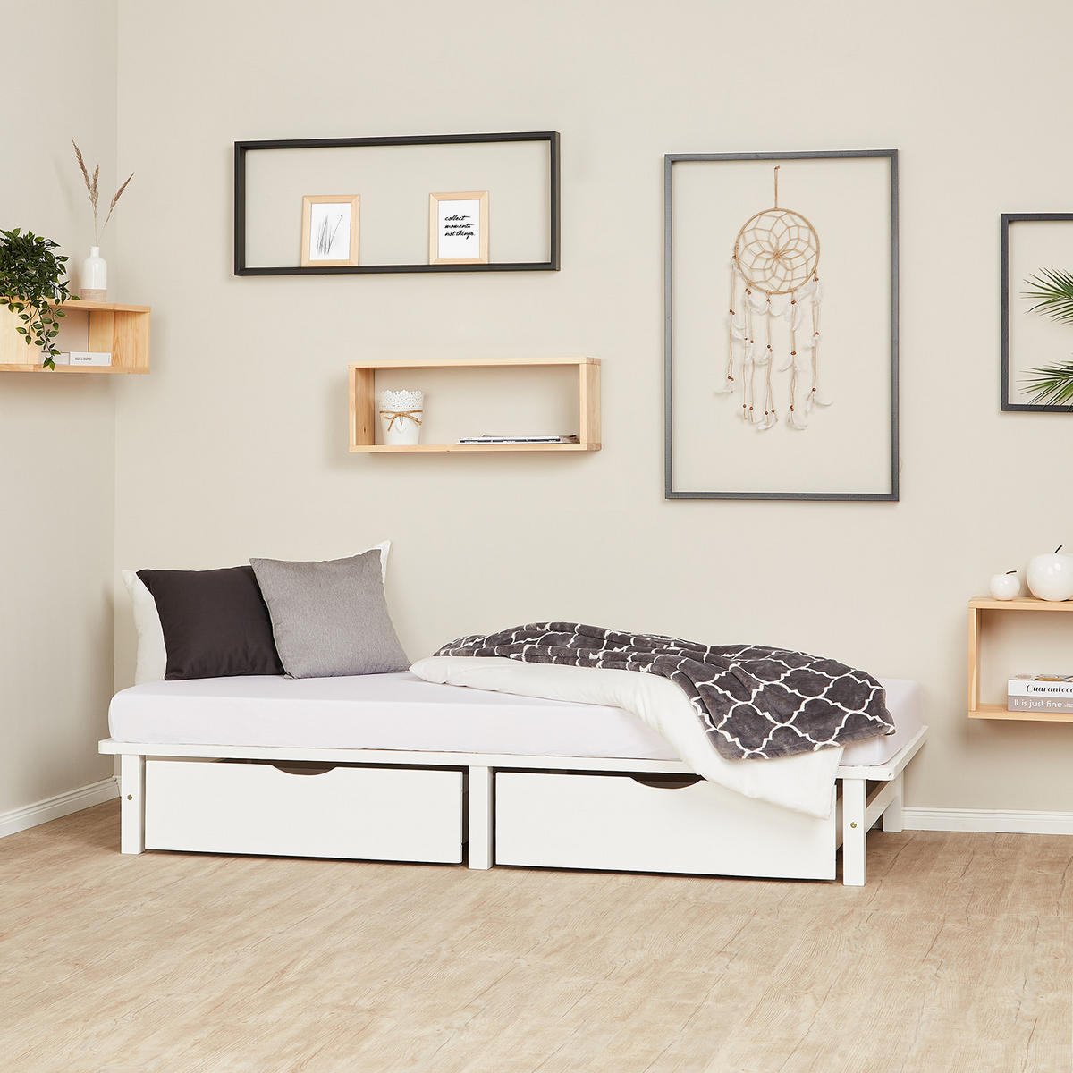 HOLZBETT mit Stauraum 90/200 cm weiß - Weiß, Holz (90/200cm) - Homestyle4u