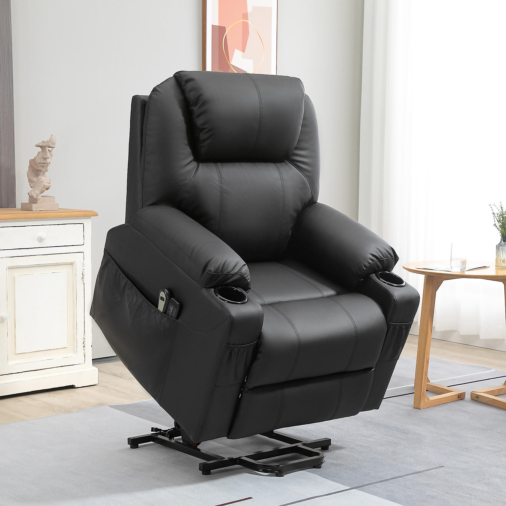 SESSEL mit Aufstehhilfe, Schwarz - Schwarz, Kunststoff/Metall (99/106/88cm) - HOMCOM