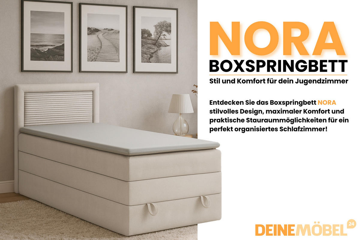 BOXBETT NORA 90/200 in Velours Beige - Beige, Holz/Holzwerkstoff (90/200cm) - Deine Möbel 24