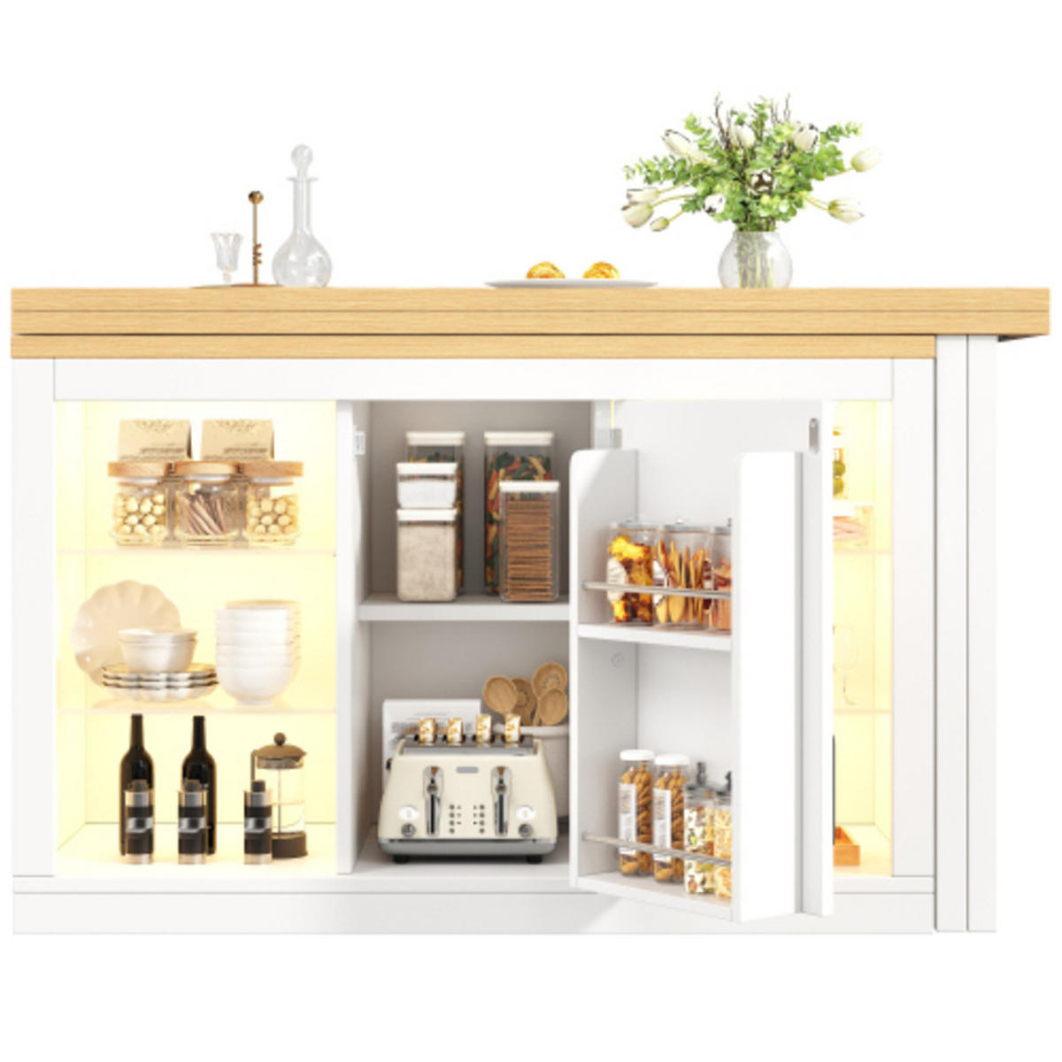KÜCHENINSEL 120-197×40×72 cm aus MDF und Metall mit 360° drehbarer ausziehbarer Tischplatte, weiß - Weiß, Holzwerkstoff (197/72/40cm) - Luhomfu