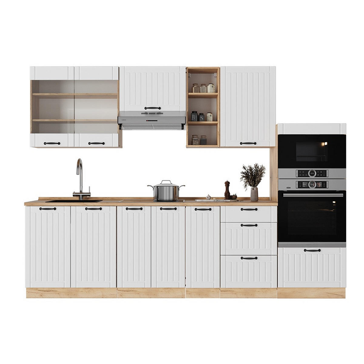 KUHINJA Fame-Line Bela podeželska hiša 280 cm , DP Antracit - bela/medeni hrast, leseni material (280/153.6/60cm) - Vicco