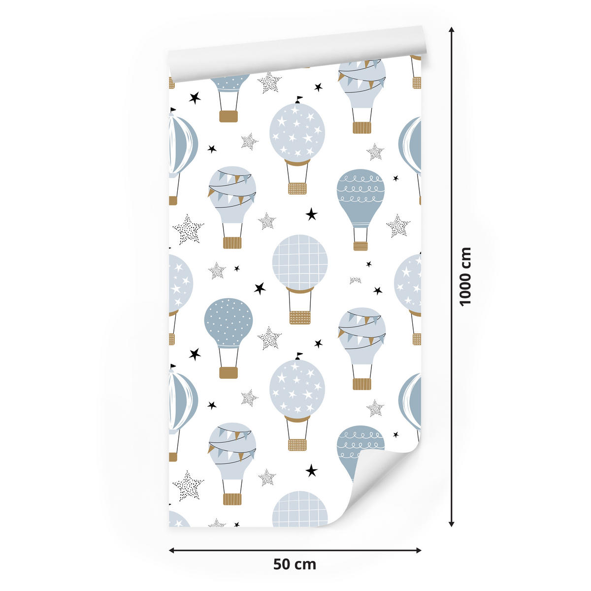 VLIESTAPETE Heißluftballons und Sterne – Hellblau, Beige, Weiß – 50x1000 cm - Beige/Weiß, Papier (50/1000cm) - Muralo