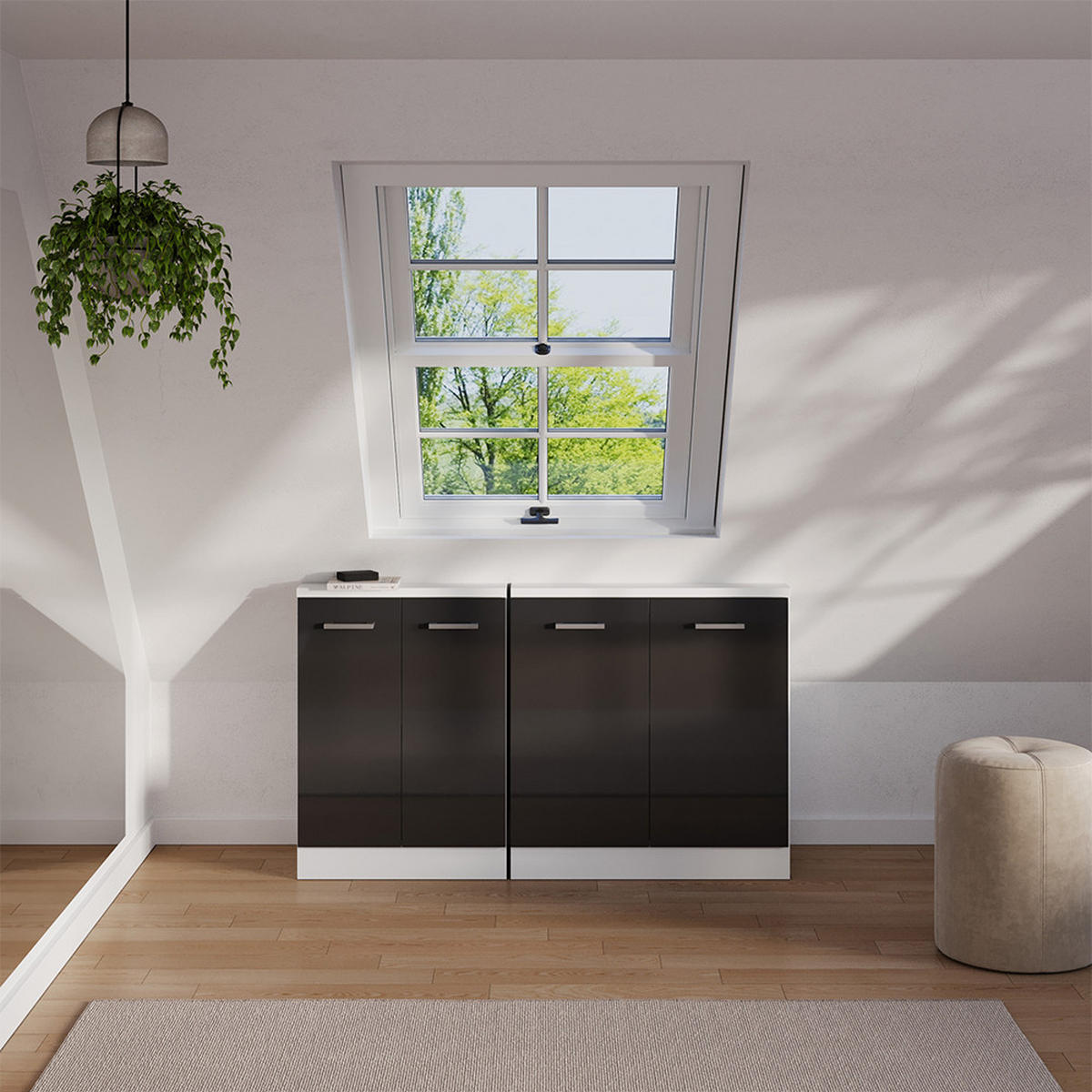 DACHSCHRÄGENSCHRANK Rion Anthrazit Hochglanz mit 2 Türen - Schwarz Hochglanz, Holzwerkstoff (80/81.6/46cm) - Vicco