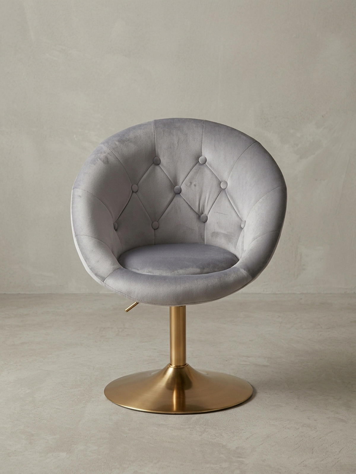 LOUNGESESSEL Chesterfield-Stil mit Samtbezug und 360° Drehfunktion, Grau 67x62x100 cm - Goldfarben/Grau, Textil/Metall (67/100/62cm) - KADIMA DESIGN