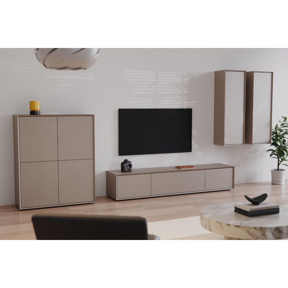 TV-MÖBEL mit 3 Absenkungen 43/200/36 cm - Sandfarben, Holzwerkstoff (43/36/46.5cm) - Calicosy