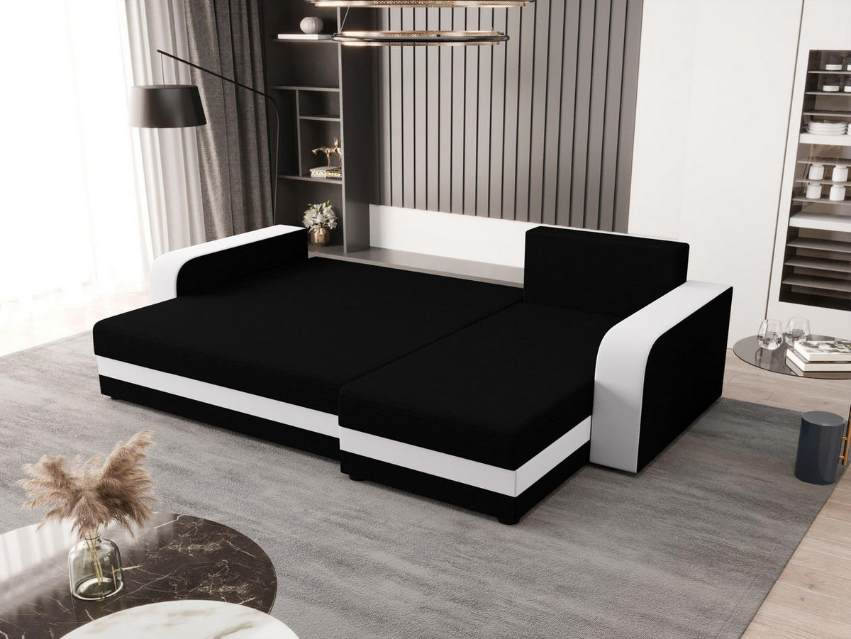 ECKSOFA HEWLET L BIS Rainbow 15+31 Rechts mit Schlaffunktion - Schwarz, Textil (240/140cm) - Bedante