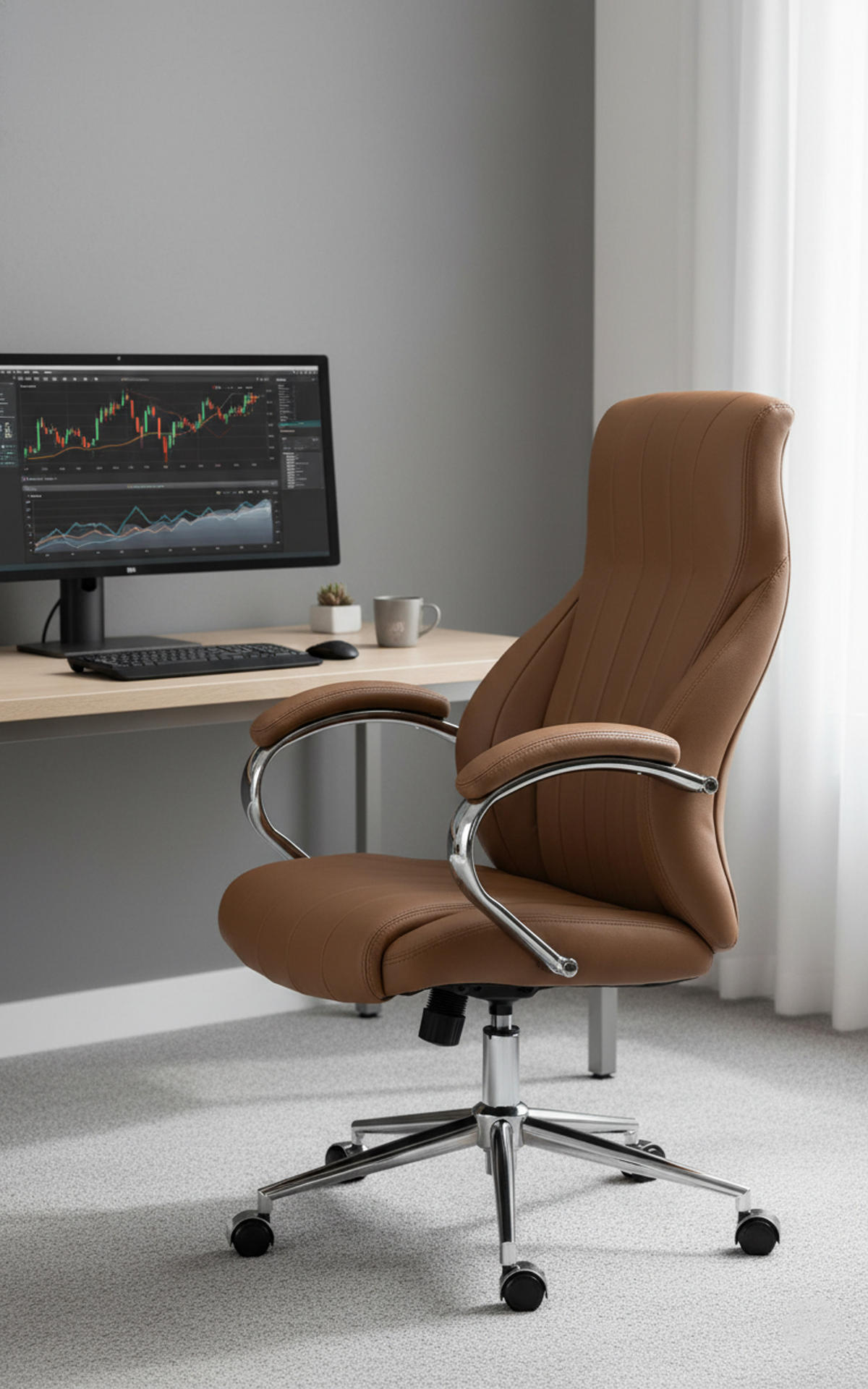 BÜROSTUHL Valyx Echtleder hellbraun - Hellbraun/Chromfarben, Leder/Metall (73/130/76cm) - TPFLiving