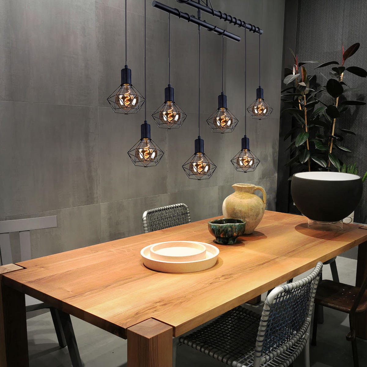 HÄNGELEUCHTE Käfig Design Schwarz matt - Schwarz, Metall (100/15/100cm)