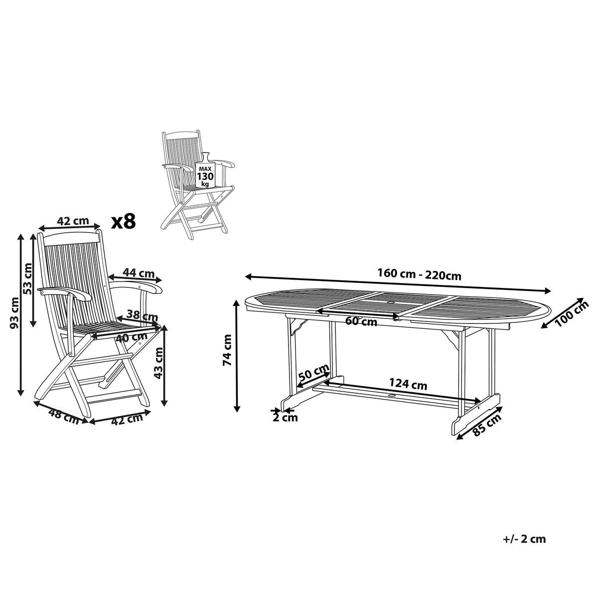 GARTENMÖBEL-SET 8-Sitzer Akazienholz hellbraun mit Sonnenschirm Maui - Hellbraun, Holz - Beliani