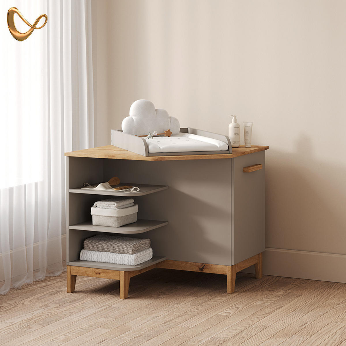 WICKELKOMMODE Mailo Cashmere/Artisan mit Tür - Kaschmir/Eiche Artisan, Holzwerkstoff (85/85.2/85cm) - Livinity®
