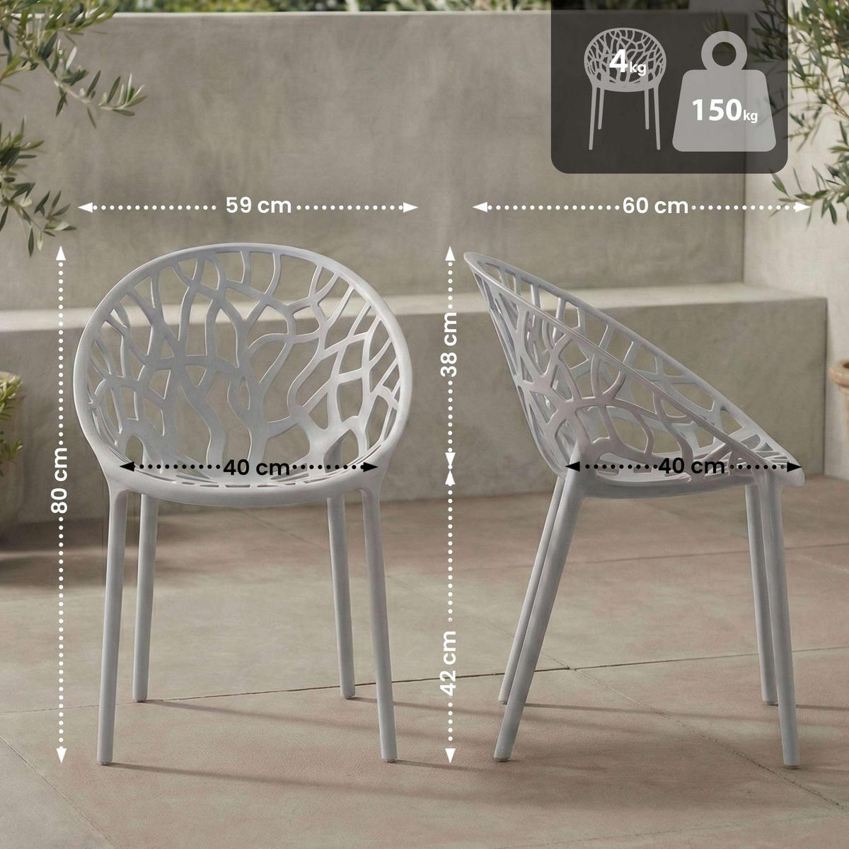 GARTENSTUHL Kunststoff Hellgrau - Hellgrau, Kunststoff (59/80/60cm) - CLP