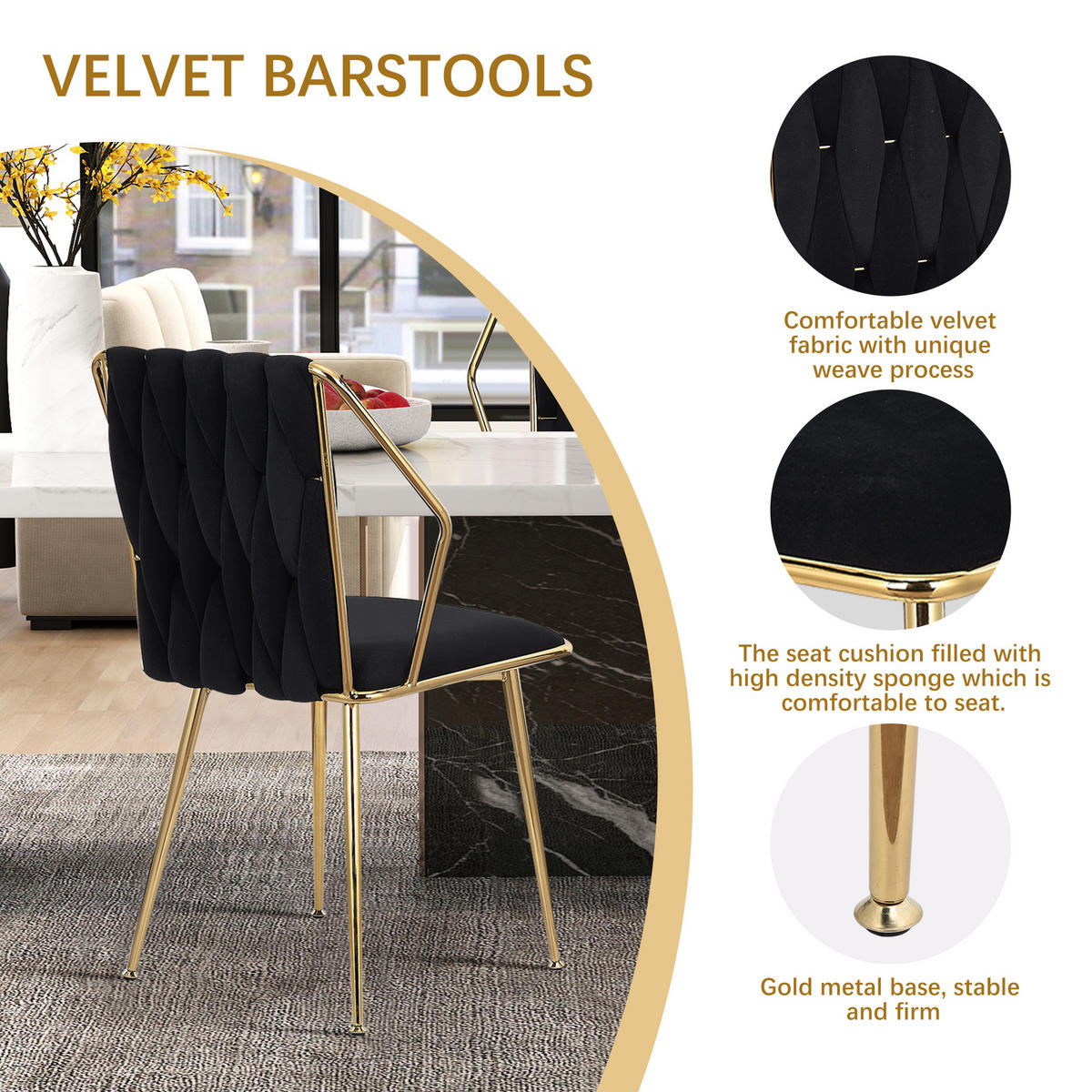 ESSZIMMERSTUHL 2er Set aus Samt, Beige - Schwarz, Metall (44/84.5/44cm)